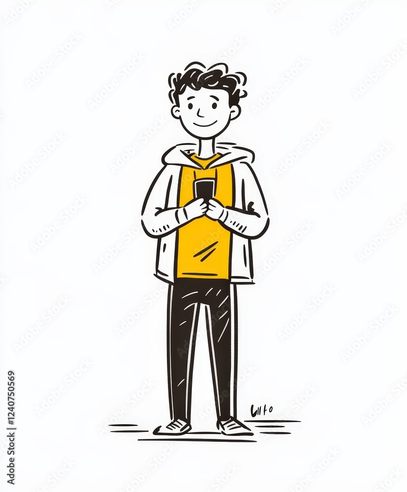 Young Person Holding Smartphone with Casual Clothing and Happy Smile Young Person Holding Smartphone with Casual Clothing and Happy Smile