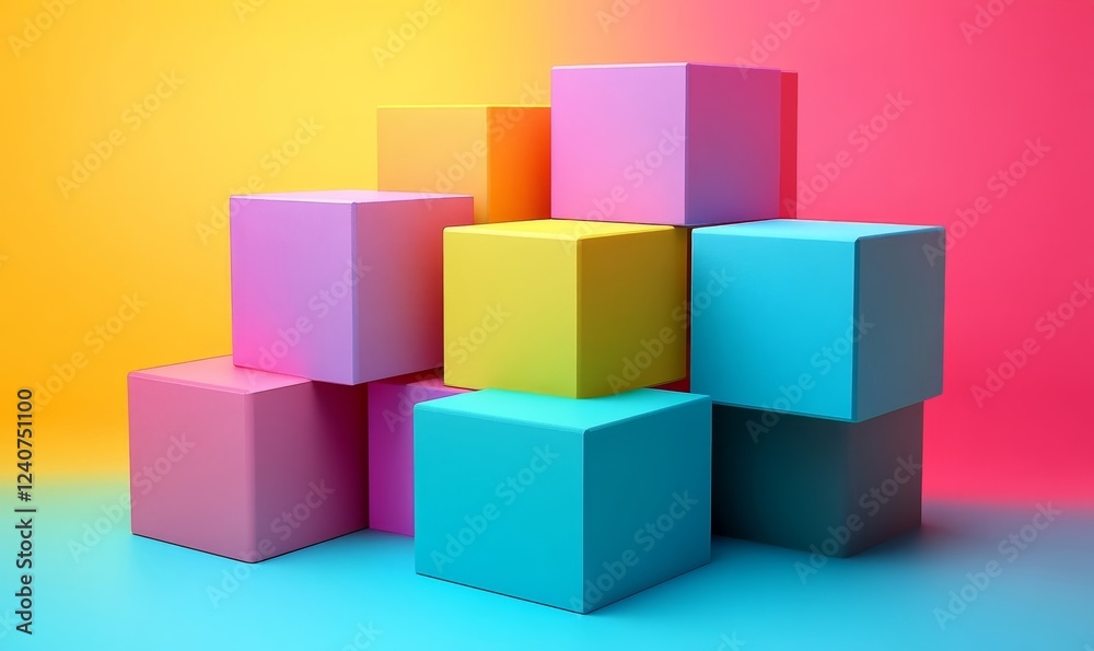 Abstract 3D rendering of stacked metallic prisms creating a radiant composition., Generative AI Abstract 3D rendering of stacked metallic prisms creating a radiant composition., Generative AI