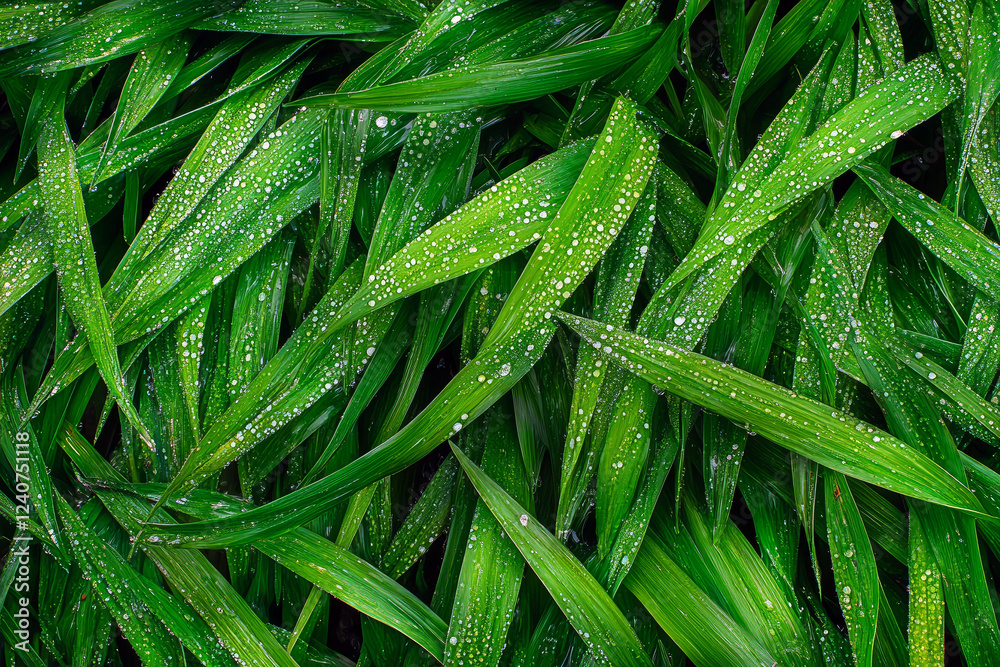 Fresh green grass leaves with water droplets Fresh green grass leaves with water droplets