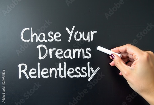 Chase Your Dreams Relentlessly: White Chalk and Blackboard Artistry  Motivational quotes best for wall art or print photo