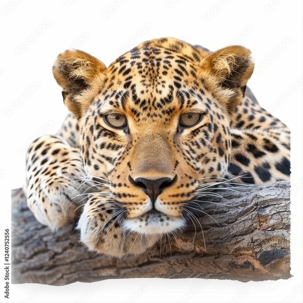 Fototapeta premium Close-up of a leopard resting on a log.