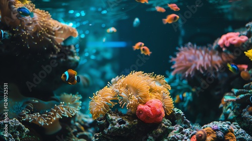 Wallpaper Mural A colorful underwater scene with coral reefs and fish swimming. Torontodigital.ca