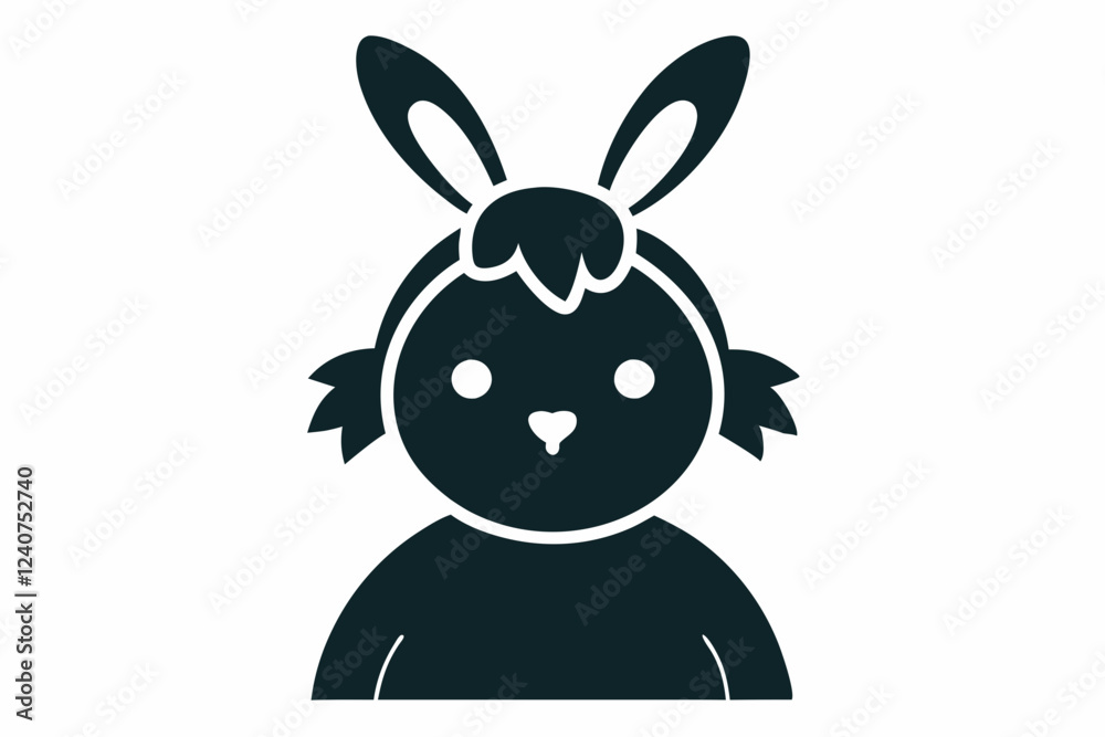 Obraz premium Chick Wearing Bunny Ears Silhouette Vector Icon - Cute Easter Vector On White Background.