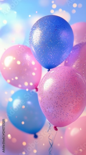 Colorful Balloons with Sparkles Against a Soft Background