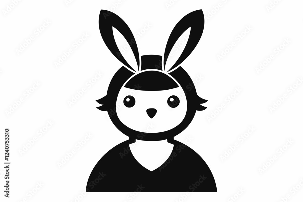 Fototapeta premium Chick Wearing Bunny Ears Silhouette Vector Icon - Cute Easter Vector On White Background.