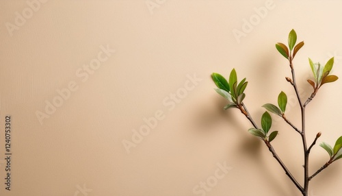自然な木目の背景に、一枚の竹の葉がそっと置かれた静寂な春の情景
