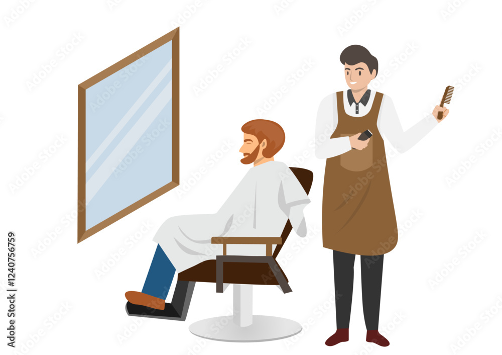 A hairdresser uses clippers to cut a customer's hair. A hairdresser uses clippers to cut a customer's hair.