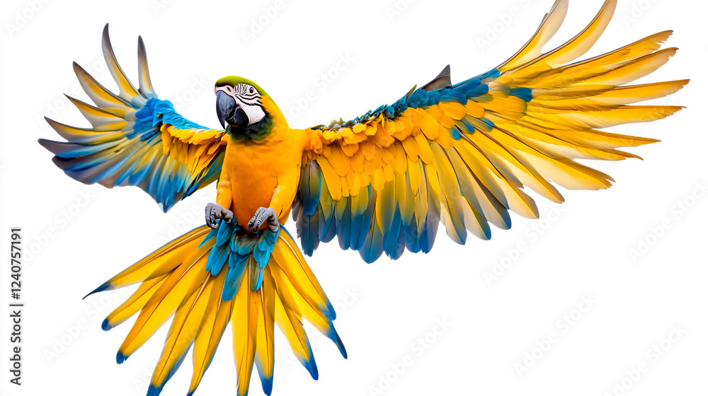 Obraz premium Beautiful, colorful parrot flying on a white background