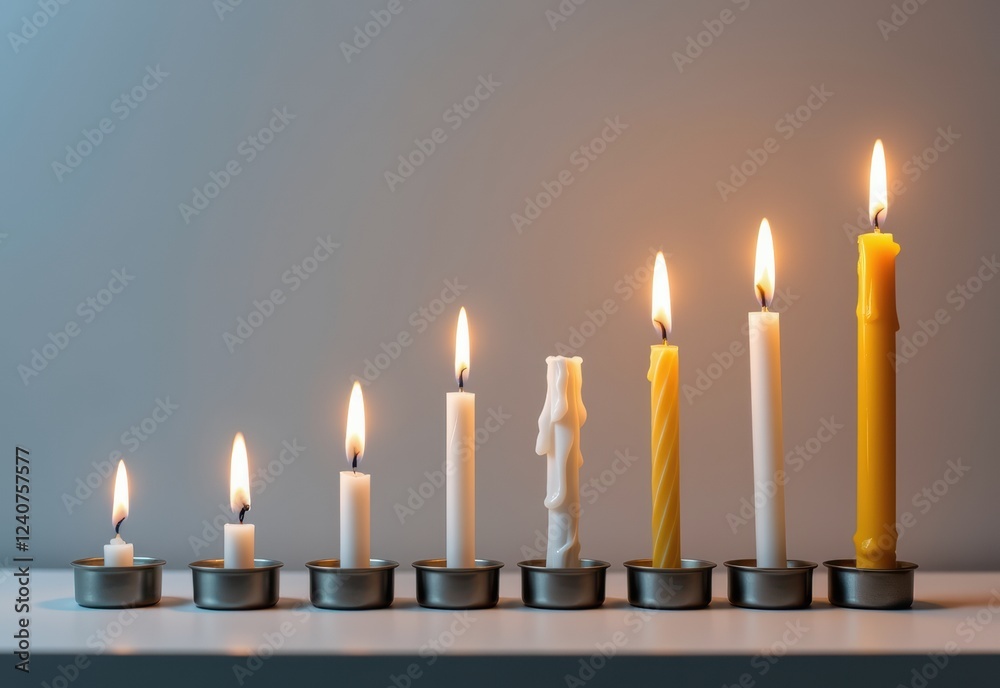 A row of candles in a diagonal line against a dark background, creating a warm and inviting glow. A row of candles in a diagonal line against a dark background, creating a warm and inviting glow.