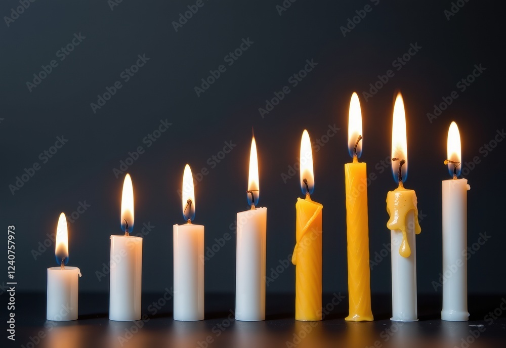 A row of candles in a diagonal line against a dark background, creating a warm and inviting glow. A row of candles in a diagonal line against a dark background, creating a warm and inviting glow.