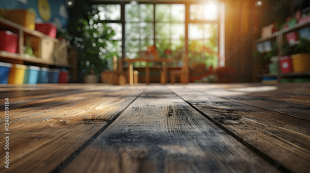 Sunny Wooden Floor Rustic Playroom Design, Bright and Cozy Interior for Kids. Sunny Wooden Floor Rustic Playroom Design, Bright and Cozy Interior for Kids.