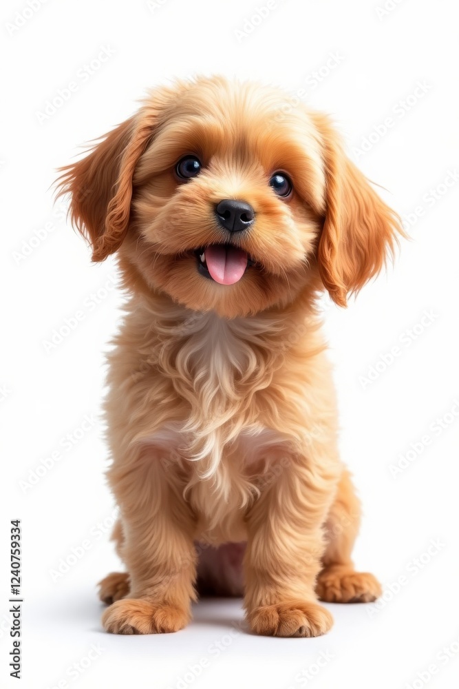 Adorable fluffy golden puppy with tongue out on white background Adorable fluffy golden puppy with tongue out on white background