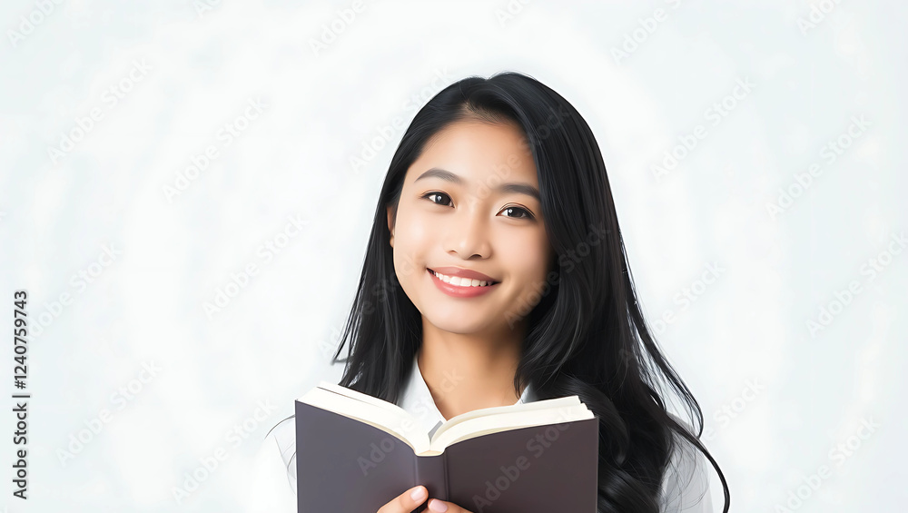 Beautiful Asian girl model with long hair is reading a book,Generativ Ai 444 Beautiful Asian girl model with long hair is reading a book,Generativ Ai 444