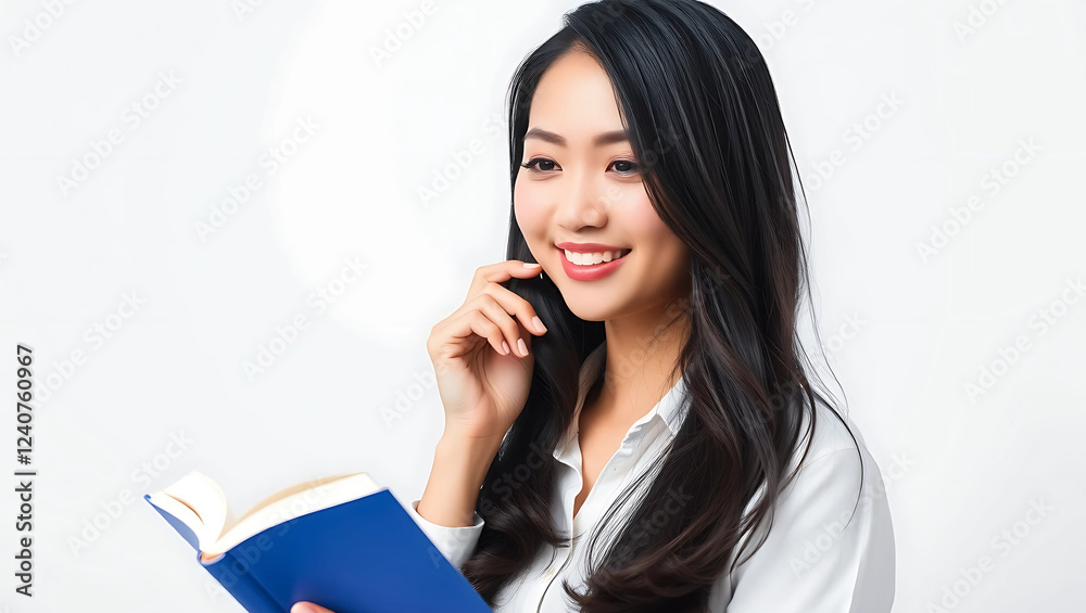 Beautiful Asian girl model with long hair is reading a book,Generativ Ai Beautiful Asian girl model with long hair is reading a book,Generativ Ai