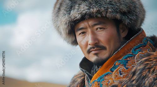 A man wearing a traditional Mongolian deel, showcasing the pride of Mongolian heritage and nomadic culture.