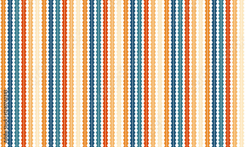 Multicolored Vintage color background, Abstract blue spiky vertical strip repeat seamless on white background, rapport patter print, orange, yellow, green, blue