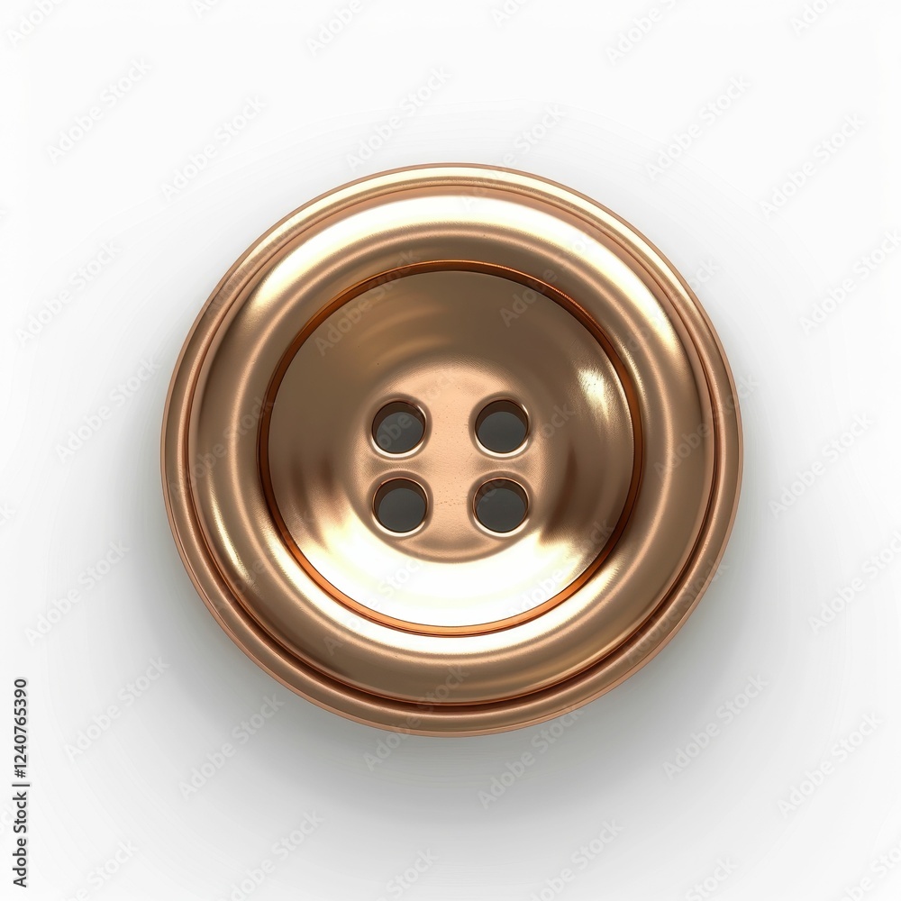 A shiny copper button with four holes. A shiny copper button with four holes.
