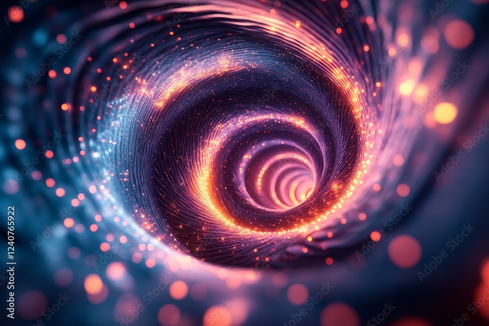 Obraz premium Abstract 3D rendering of spiraling tubes creating a glowing vortex., Generative AI