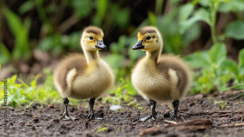 Ducklings facing, garden, nature, wildlife, spring Ducklings facing, garden, nature, wildlife, spring
