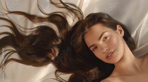 Wallpaper Mural Brown hair close-up as background. Long brown hair of women. Beautiful Asian woman with dark hair. Beautifully styled wavy shiny locks. Hairdressing procedures, extensions, hair care and coloring. Torontodigital.ca