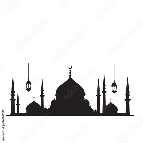 silhouette of mosque vector on white background, 