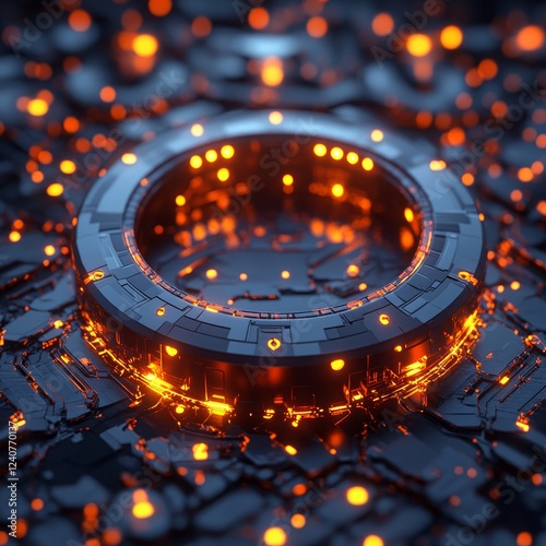 Abstract 3D rendering of a grid with sharp angles and high-tech aesthetics., Generative AI