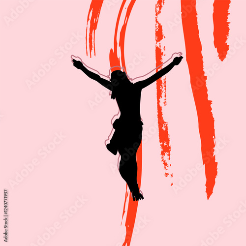 Crucifixion Silhouette, Abstract Art, Passion, Sacrifice, Christ, Red Strokes, Religious Symbol