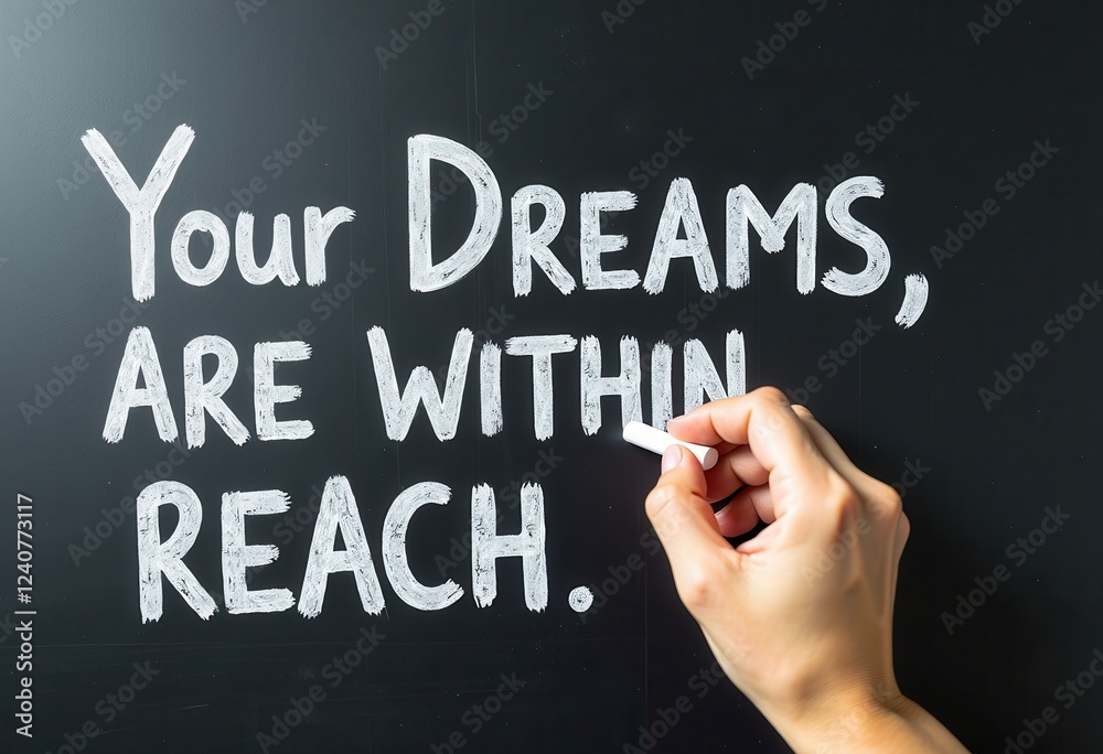 Writing 'Your Dreams, Are Within Reach' on a Blackboard: Inspiring Handwriting Art Motivational quotes best for wall art or print Writing 'Your Dreams, Are Within Reach' on a Blackboard: Inspiring Handwriting Art Motivational quotes best for wall art or print