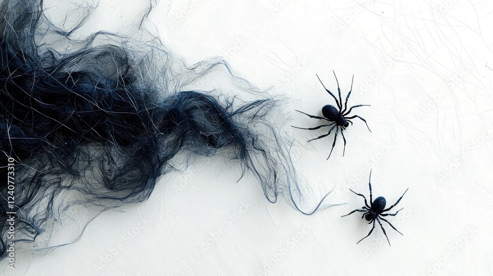 Fototapeta premium Halloween Spiders and Cobwebs on White Background