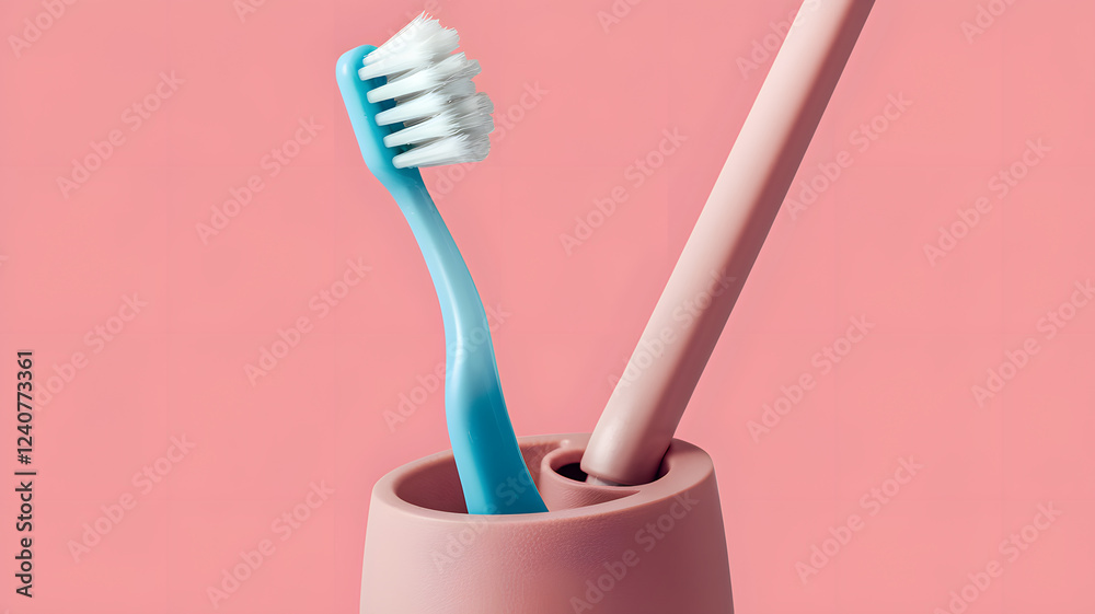 A toothbrush with soft bristles in a holder. A toothbrush with soft bristles in a holder.