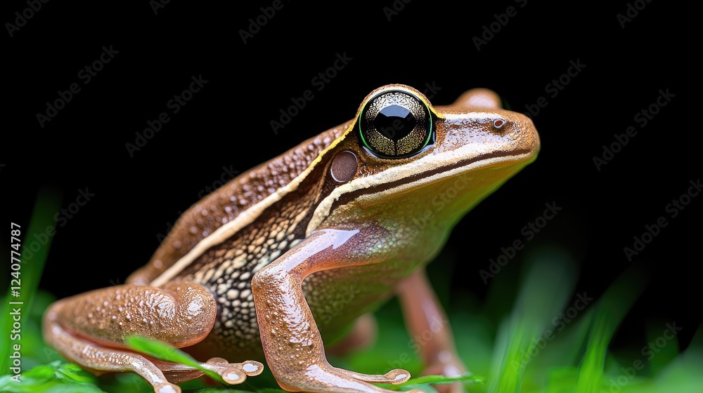 Rainforest frog on grass, night background, wildlife Rainforest frog on grass, night background, wildlife