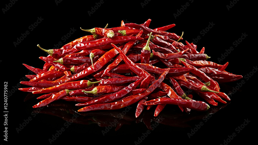 Fototapeta premium Pile of vibrant red chili peppers on black background