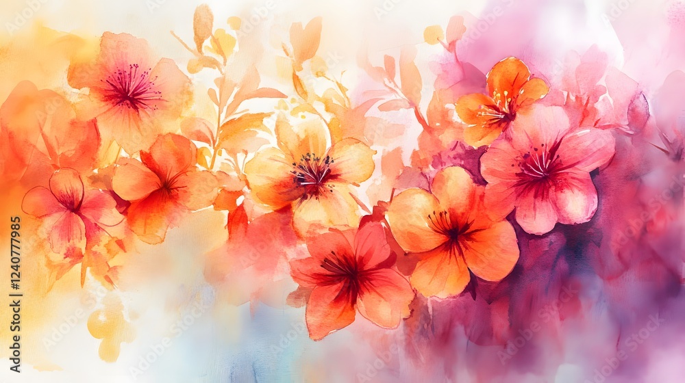 Naklejka premium Watercolor Painting of Vibrant Orange Flowers