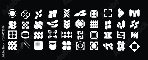 Retrofuturistic Y2K graphic icons, acid shapes, rave elements. Geometric shapes trippy vibe shapes, vaporwave 70s,90s,80s. Lots of elements y2k for graphic design, poster, merch, flyers. Vector set