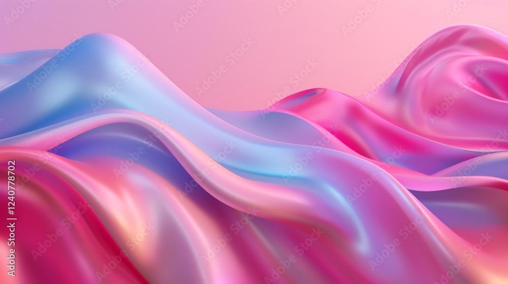Fototapeta premium A smooth, abstract 3D rendering of flowing, iridescent fabric in shades of pink, blue, and purple, creating a dynamic and visually captivating design.