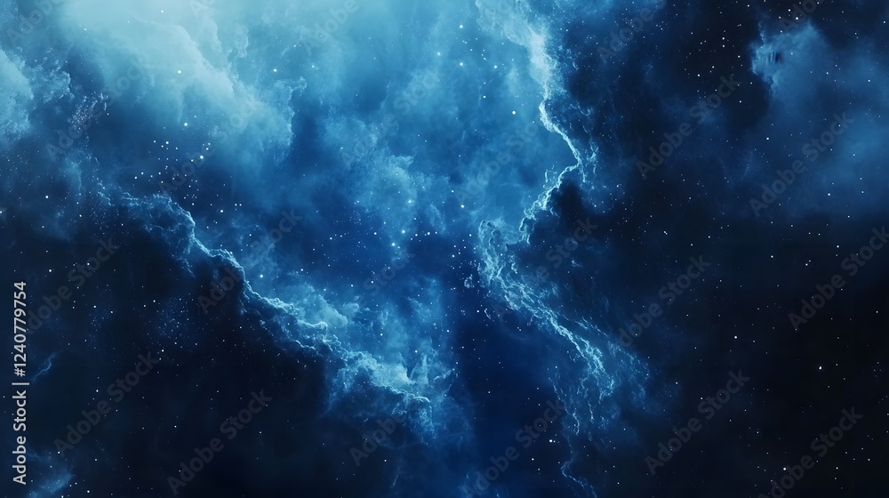 Fototapeta premium Celestial Nebula A Deep Blue Cosmic Landscape