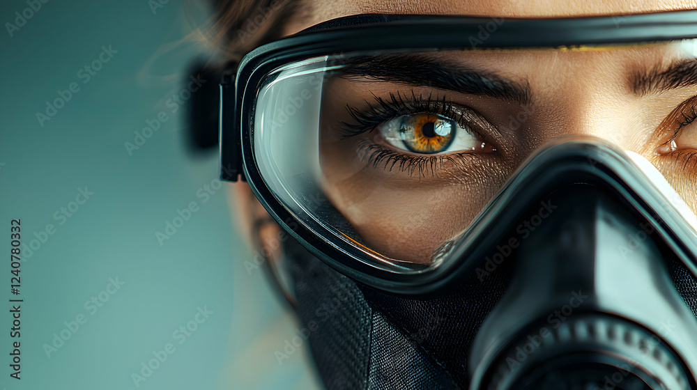 Close-up of a person wearing protective gear with a focus on their expressive eyes, showcasing resilience in a challenging environment. Close-up of a person wearing protective gear with a focus on their expressive eyes, showcasing resilience in a challenging environment.