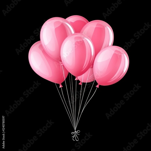 Bright Pink Balloons Floating Against Black Background in Celebration