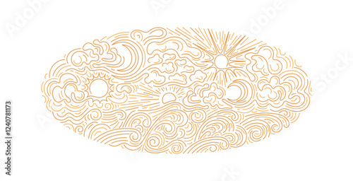 Sun, moon, cloud High waves, storm Line art symbol