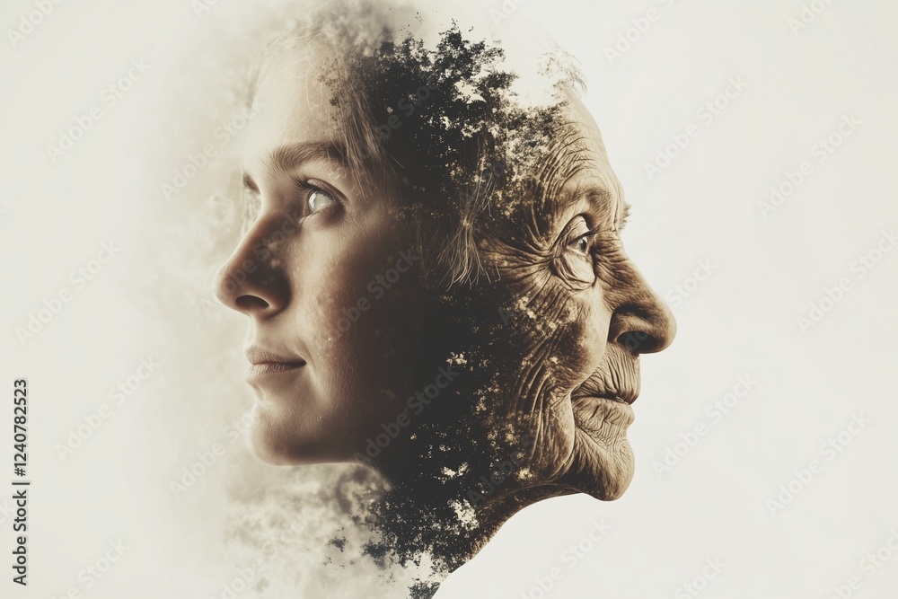 Naklejka premium Double exposure of young and old.