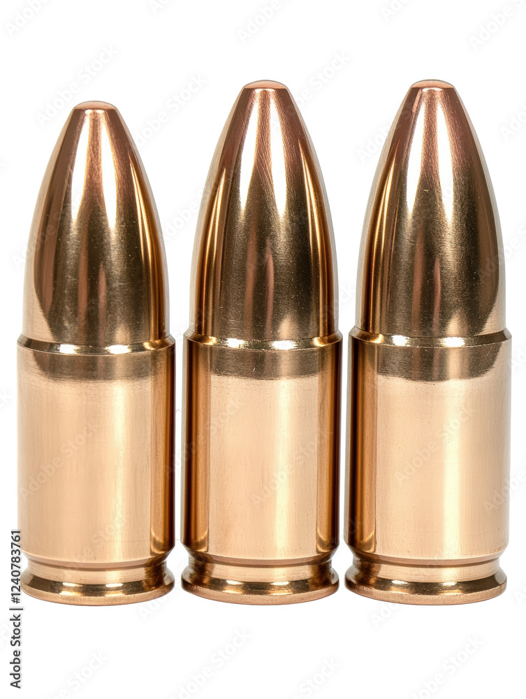 Isolated Set of Three Close-up Metallic Bronze Bullets Isolated Set of Three Close-up Metallic Bronze Bullets
