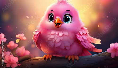 adorable pink bird cartoon illustration