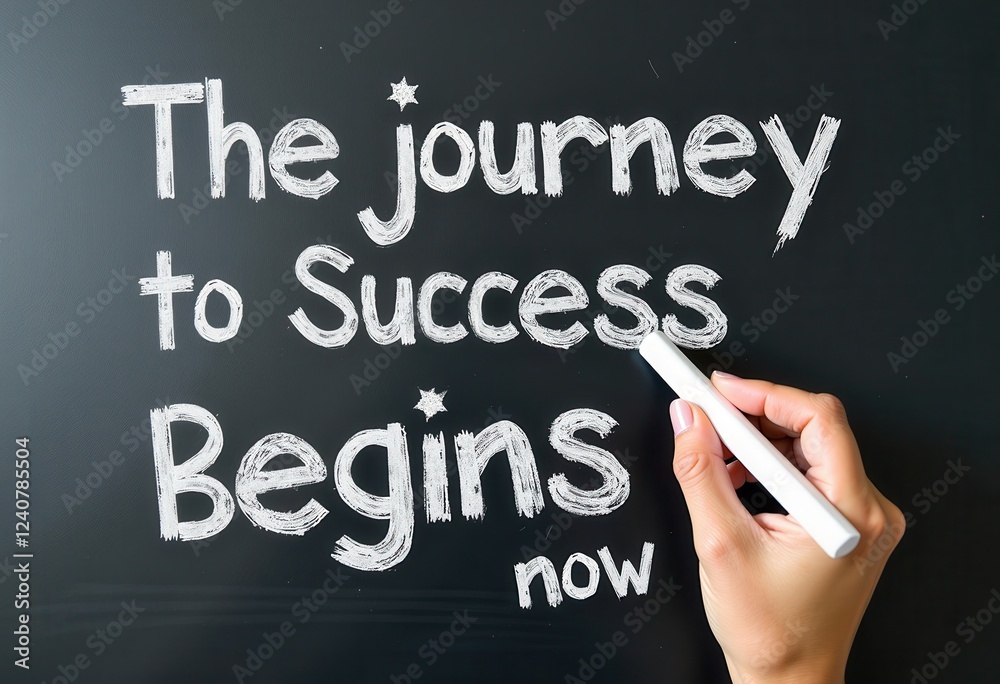The Journey to Success Begins Now: White Chalk on a Blackboard Contrast Motivational quotes best for wall art or print The Journey to Success Begins Now: White Chalk on a Blackboard Contrast Motivational quotes best for wall art or print
