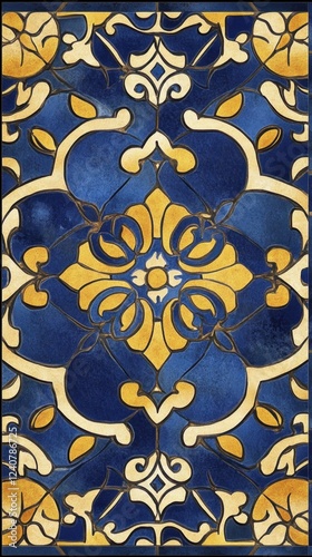Stunning Blue and Gold Ceramic Tile Pattern