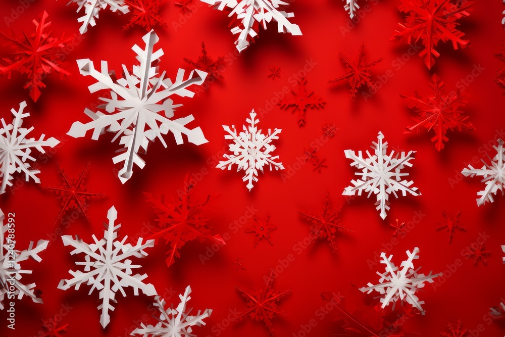 Intricate paper snowflakes in red and white, forming a captivating backdrop for christmas celebrations Intricate paper snowflakes in red and white, forming a captivating backdrop for christmas celebrations