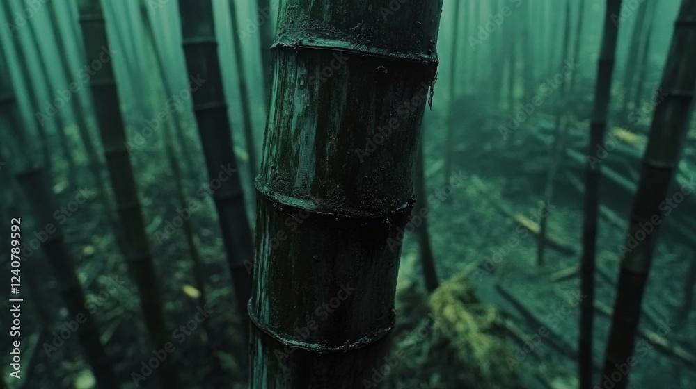 Dark Green Bamboo Forest in Fog Dark Green Bamboo Forest in Fog
