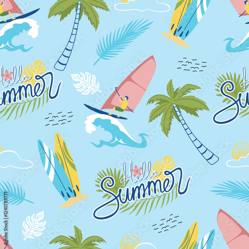 Seamless pattern vector illustration of hello summer theme