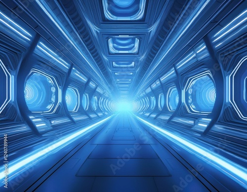 motion light blue abstract futuristic underground tunnel generative ai