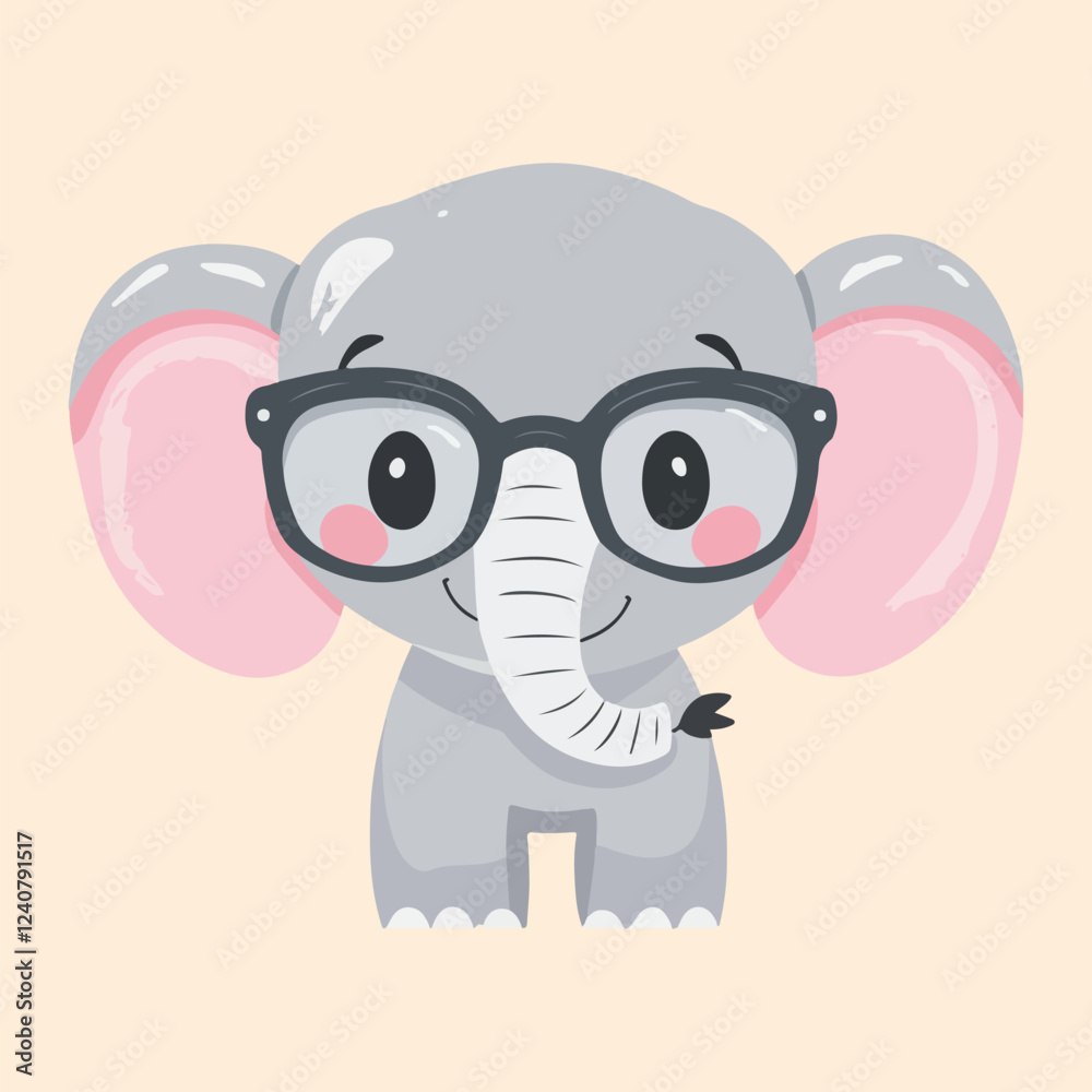 Fototapeta premium cute baby elephant in big glasses vector illustration 