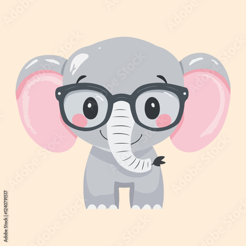 cute baby elephant in big glasses vector illustration 